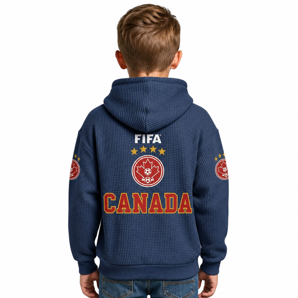 FIFA 2026 Canada Printed Waffle Quarter Zip Kids Football Fan Hoodie