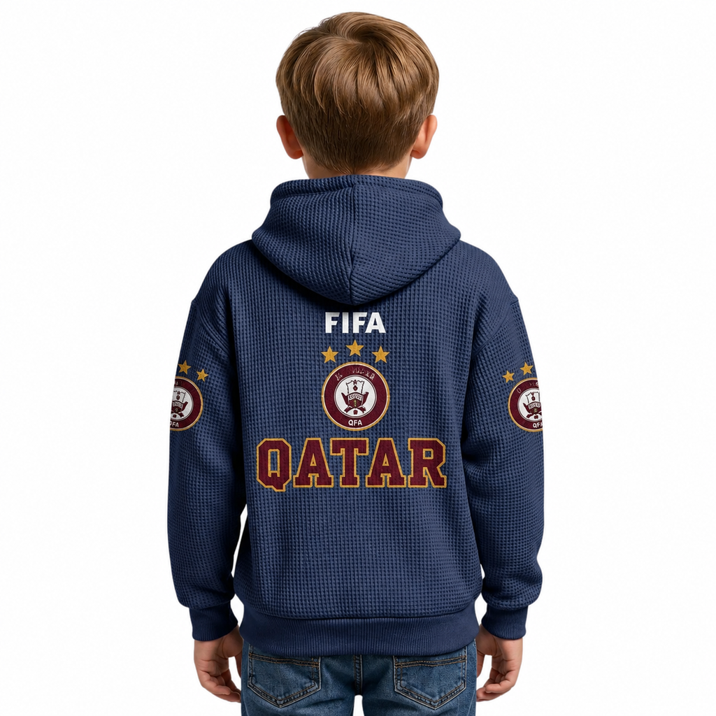 FIFA 2026 Qatar Printed Waffle Quarter Zip Kids Football Fan Hoodie