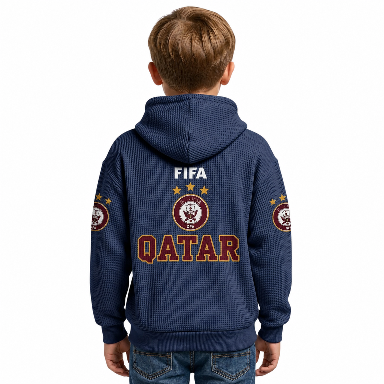 FIFA 2026 Qatar Printed Waffle Quarter Zip Kids Football Fan Hoodie
