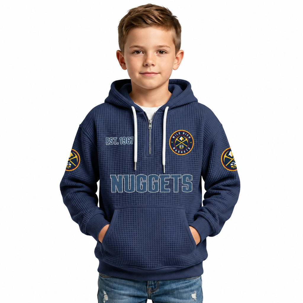 Denver Nuggets EST 1967 Kids Baseball Fan Printed Waffle Quarter Zip Hoodie