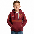 FIFA 2026 Switzerland Printed Waffle Quarter Zip Kids Football Fan Hoodie