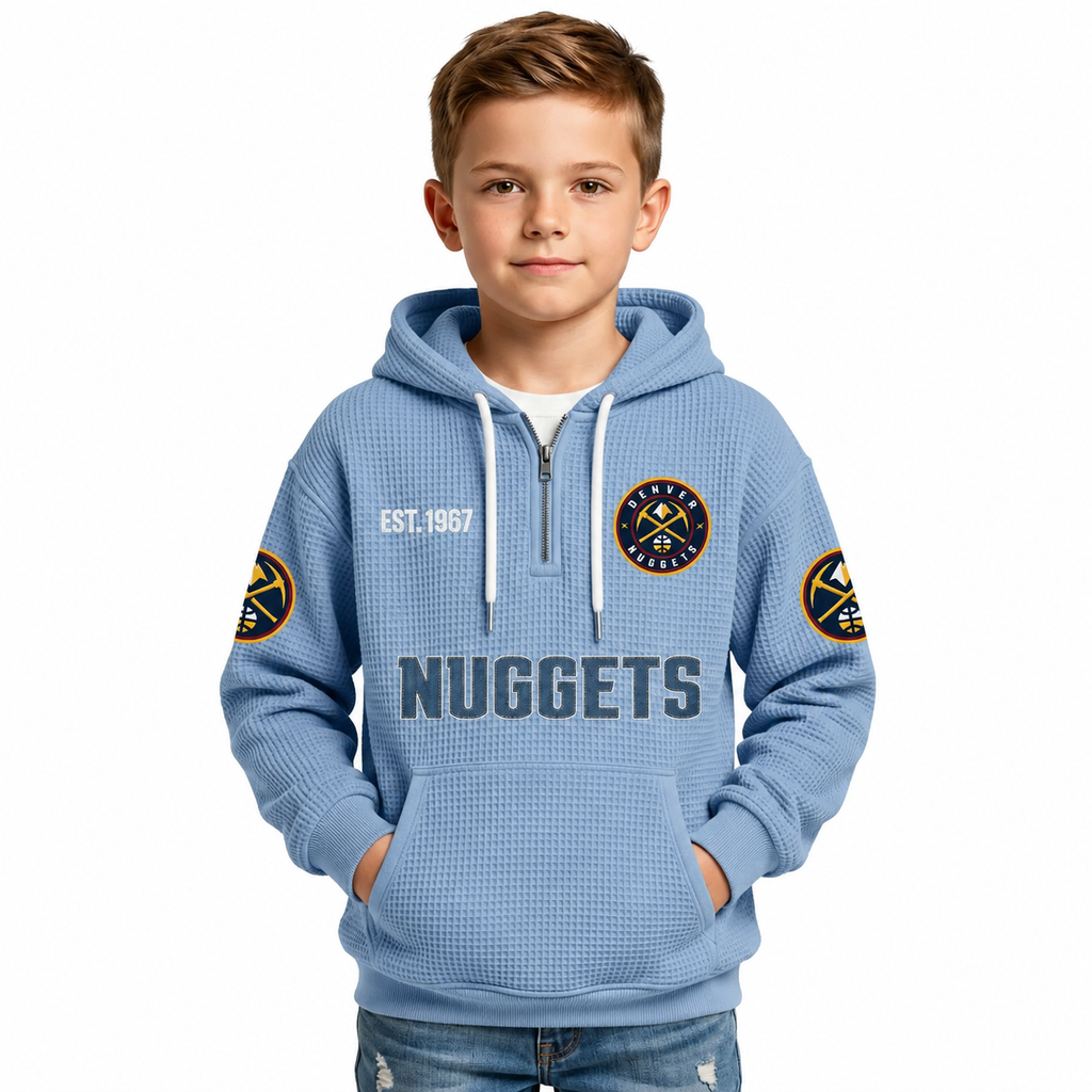 Denver Nuggets EST 1967 Kids Baseball Fan Printed Waffle Quarter Zip Hoodie