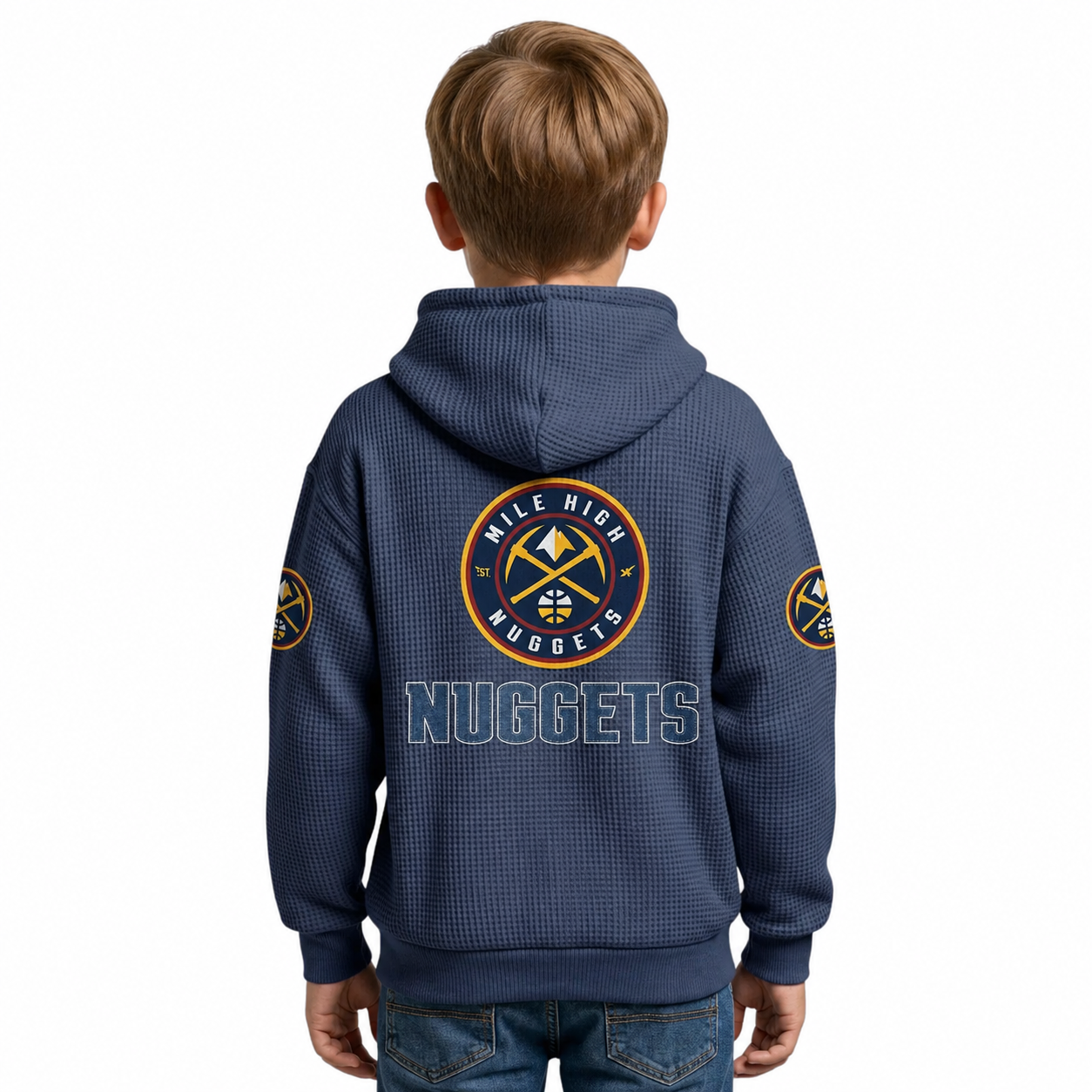 Denver Nuggets EST 1967 Kids Baseball Fan Printed Waffle Quarter Zip Hoodie