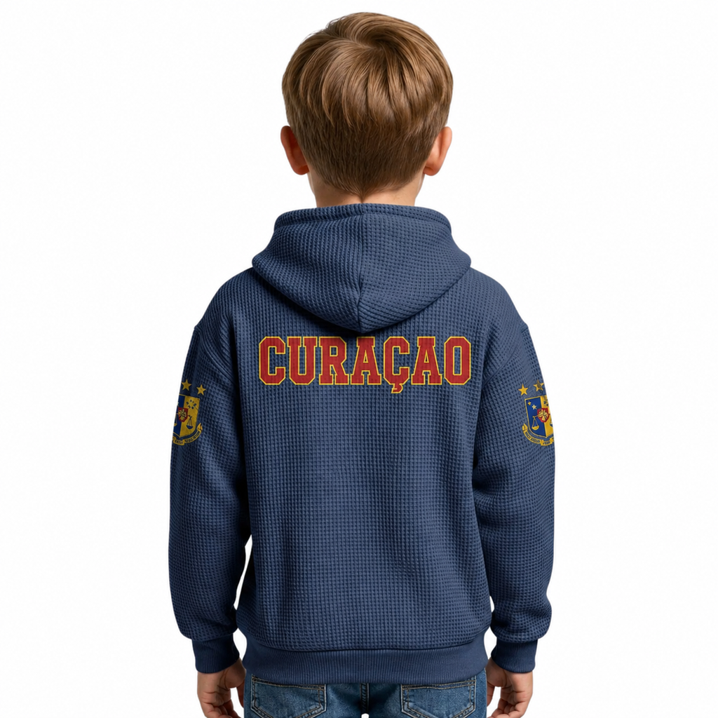 FIFA 2026 Curacao Printed Waffle Quarter Zip Kids Football Fan Hoodie