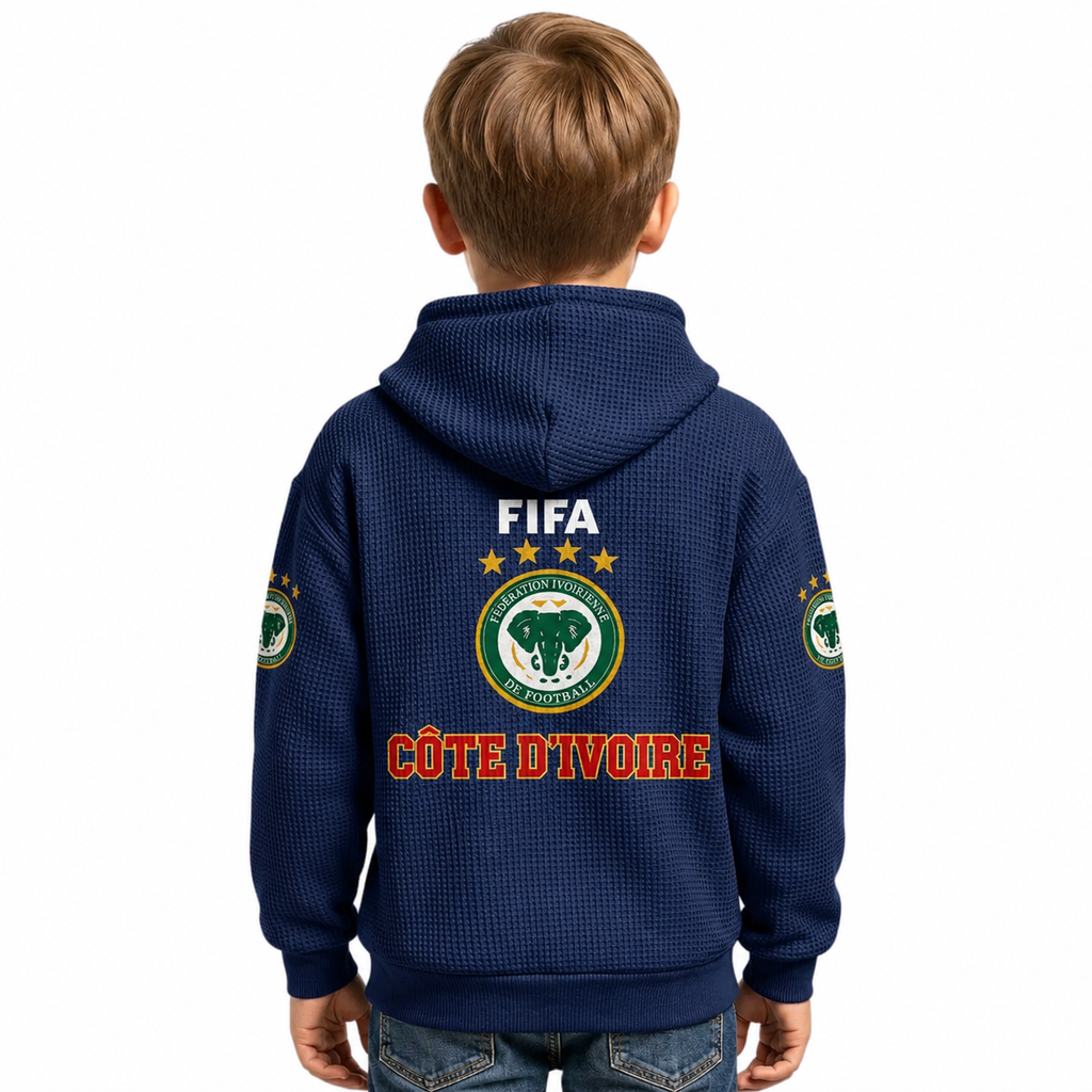 FIFA 2026  Côte d'Ivoire Printed Waffle Quarter Zip Kids Football Fan Hoodie