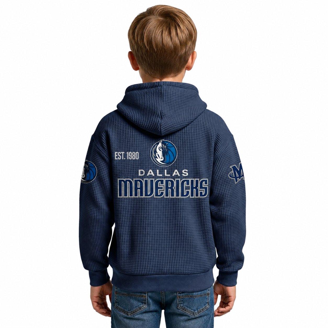Dallas Mavericks EST 1980 Kids Baseball Fan Printed Waffle Quarter Zip Hoodie