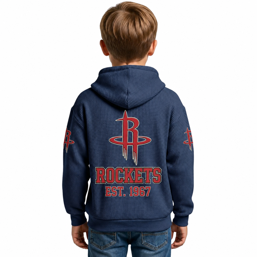 Houston Rockets EST 1967 Kids Baseball Fan Printed Waffle Quarter Zip Hoodie