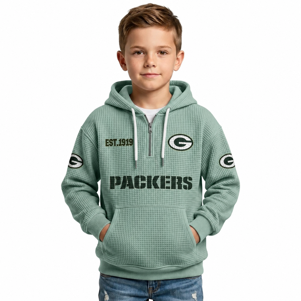 Green Bay Packers Football Themed Quarter Zip Kids Hoodie