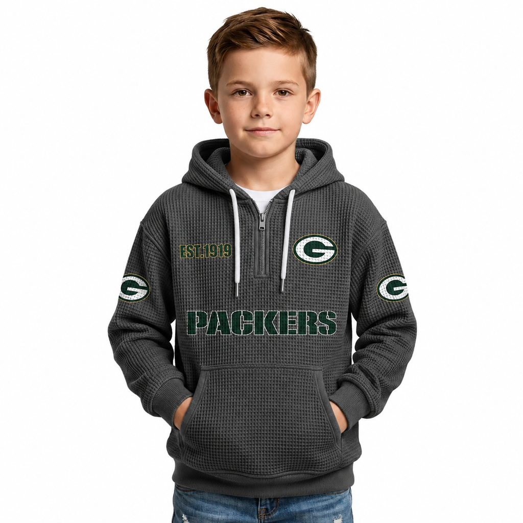 Green Bay Packers Football Themed Quarter Zip Kids Hoodie
