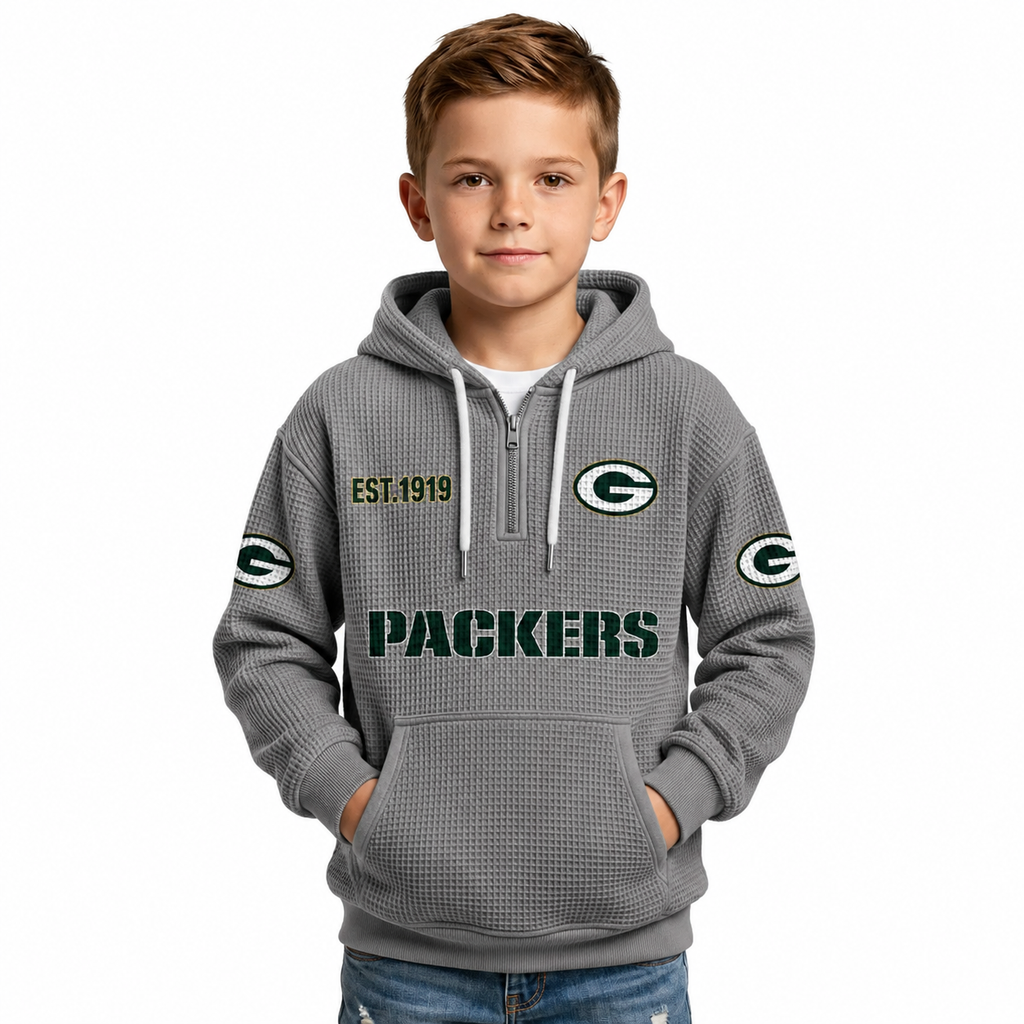 Green Bay Packers Football Themed Quarter Zip Kids Hoodie