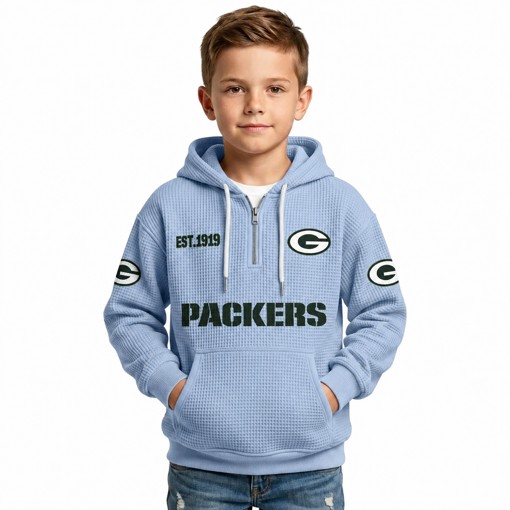 Green Bay Packers Football Themed Quarter Zip Kids Hoodie