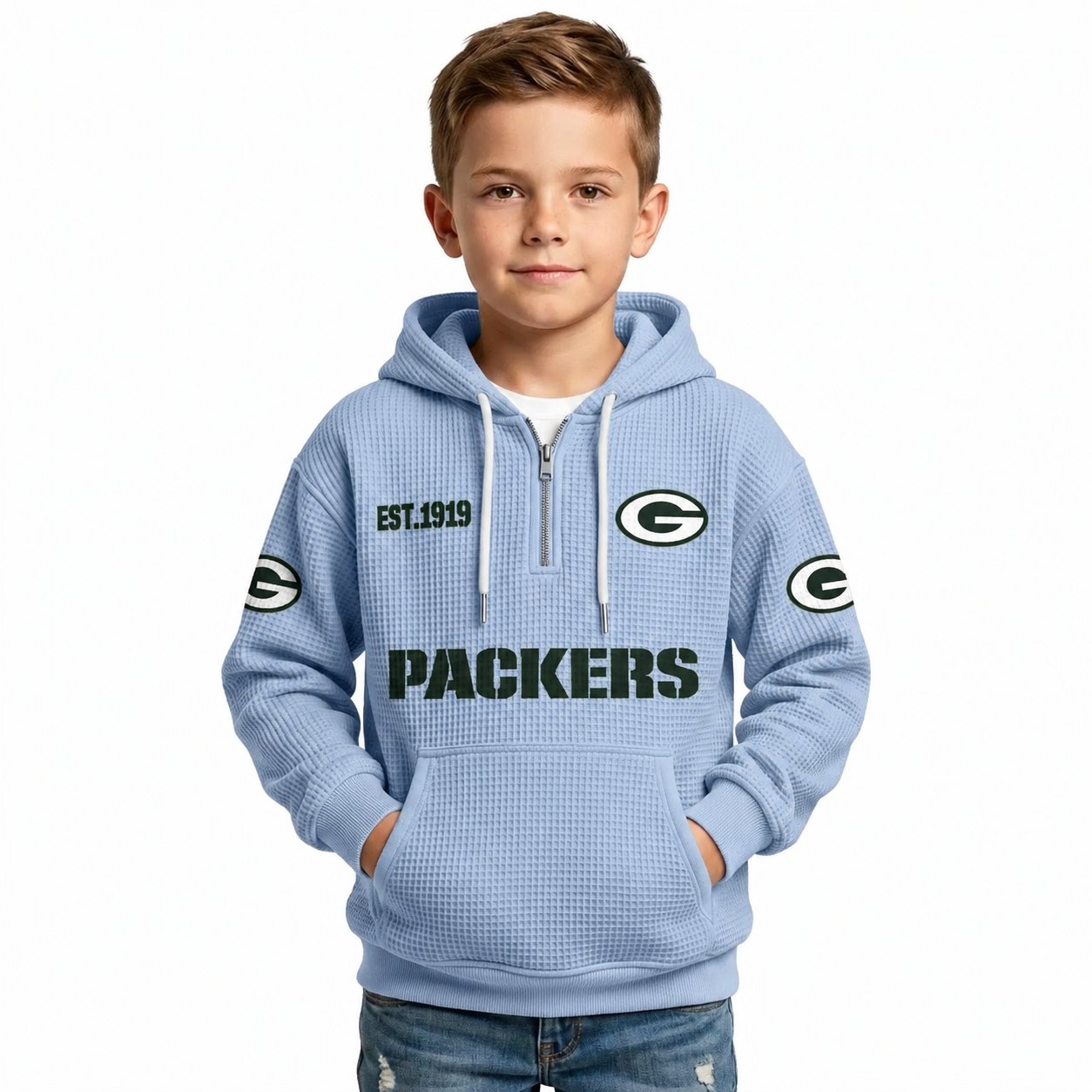 Green Bay Packers Football Themed Quarter Zip Kids Hoodie