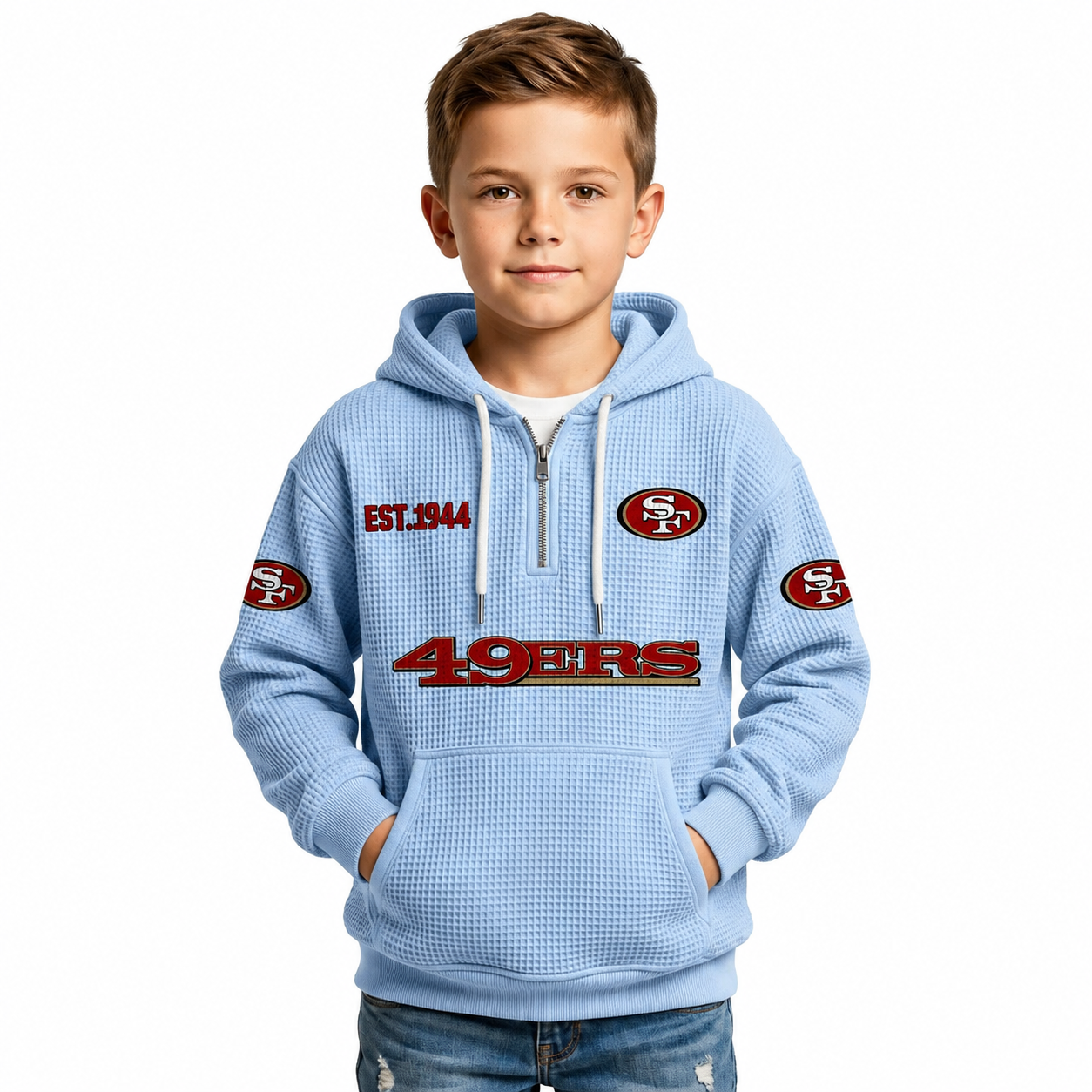San Francisco 49ers Themed Quarter Zip Kids Hoodie