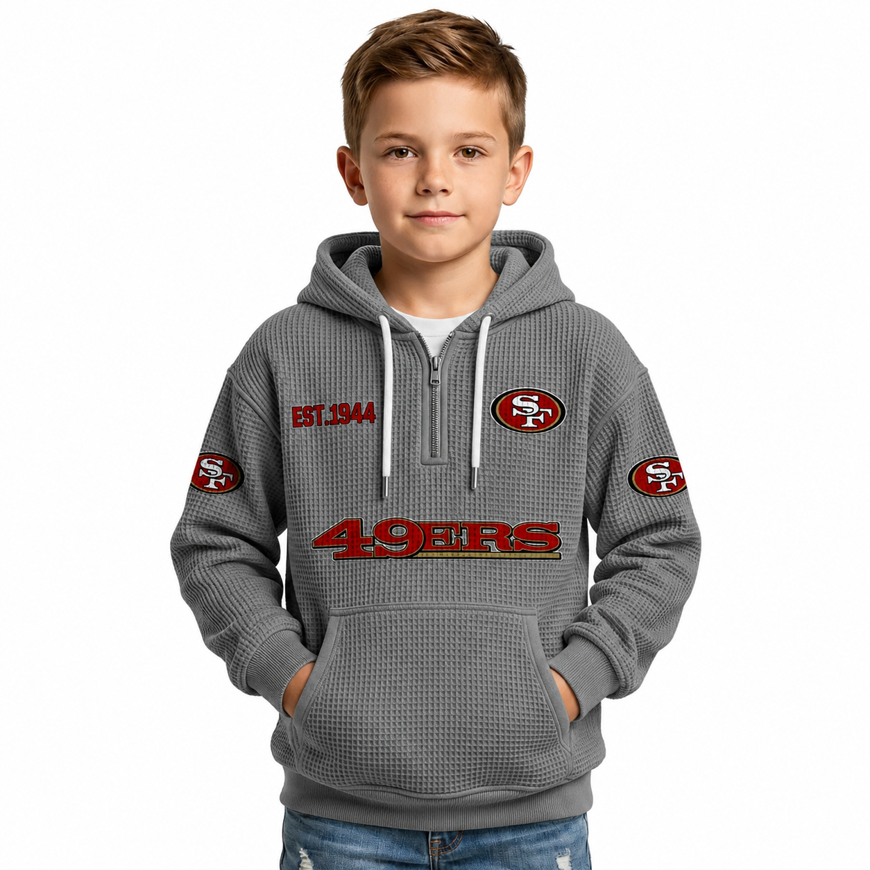 San Francisco 49ers Themed Quarter Zip Kids Hoodie