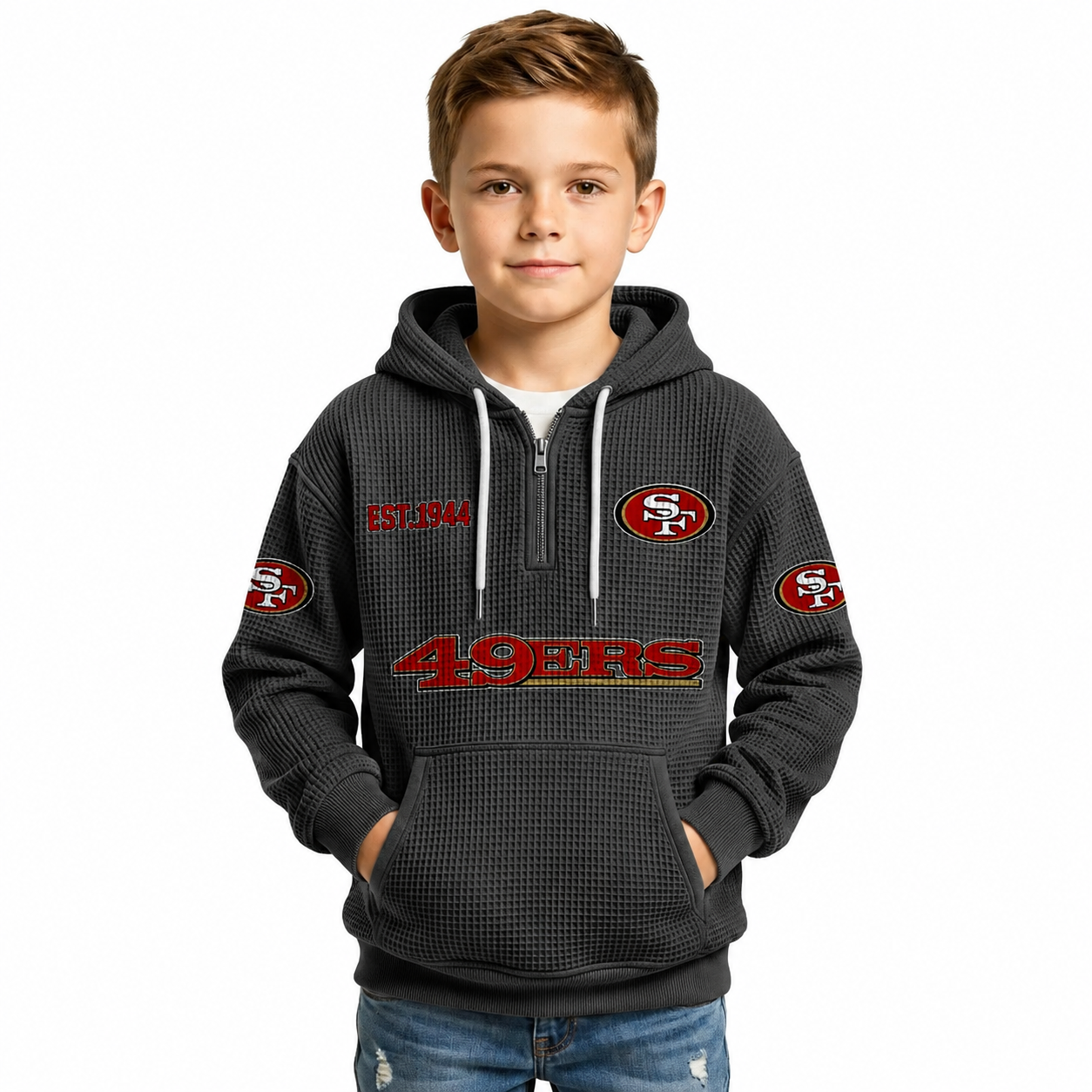 San Francisco 49ers Themed Quarter Zip Kids Hoodie