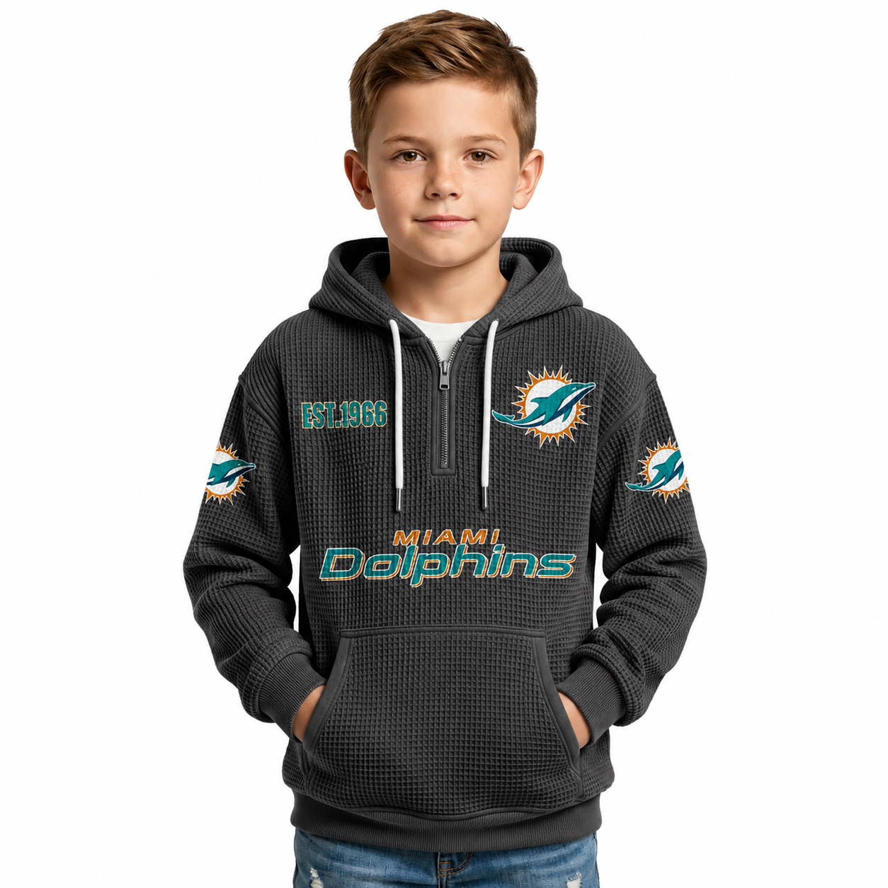 Miami Dolphins Football Themed Quarter Zip Kids Hoodie