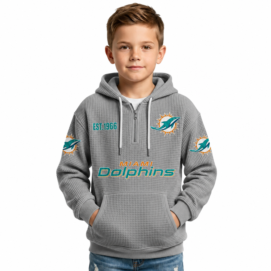 Miami Dolphins Football Themed Quarter Zip Kids Hoodie