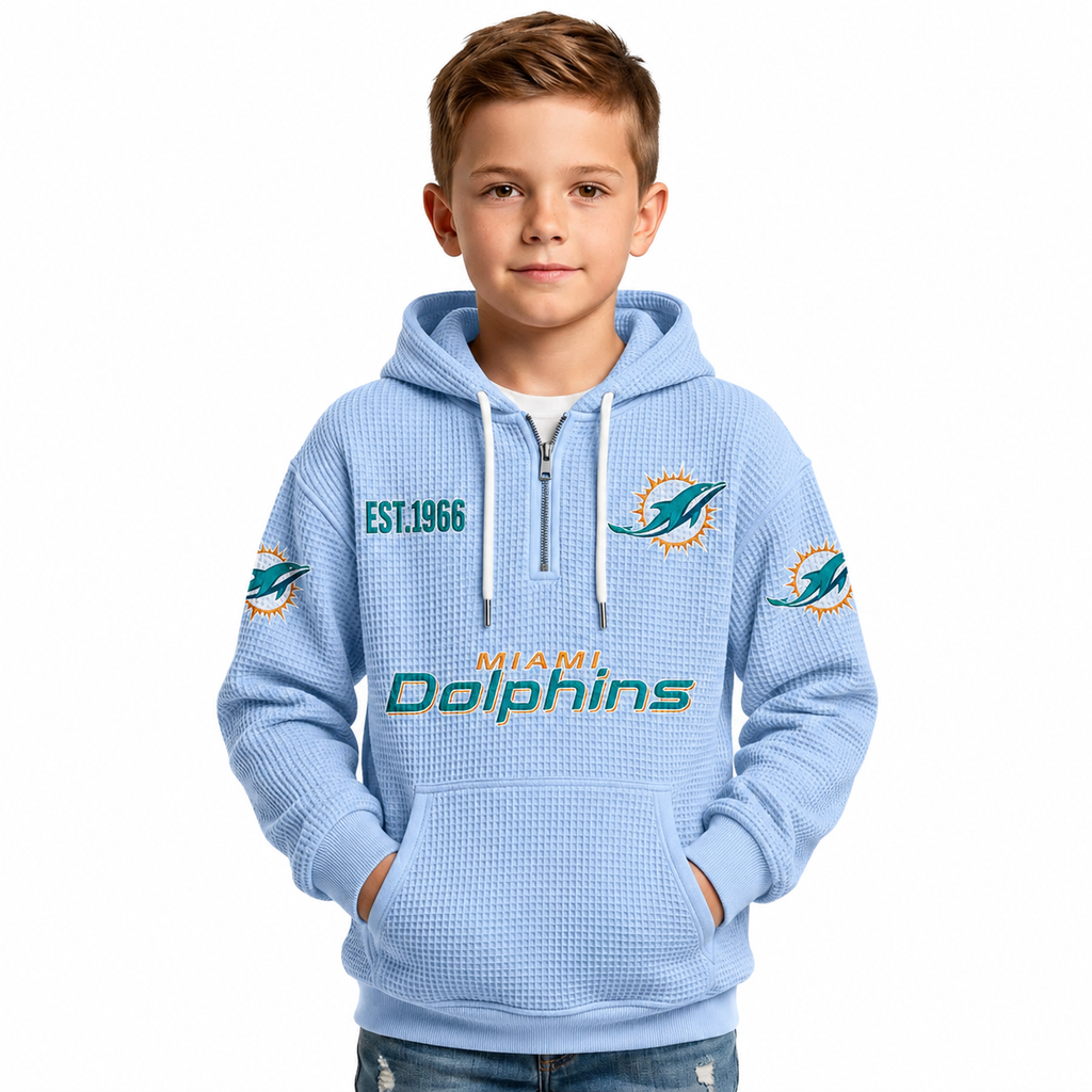 Miami Dolphins Football Themed Quarter Zip Kids Hoodie