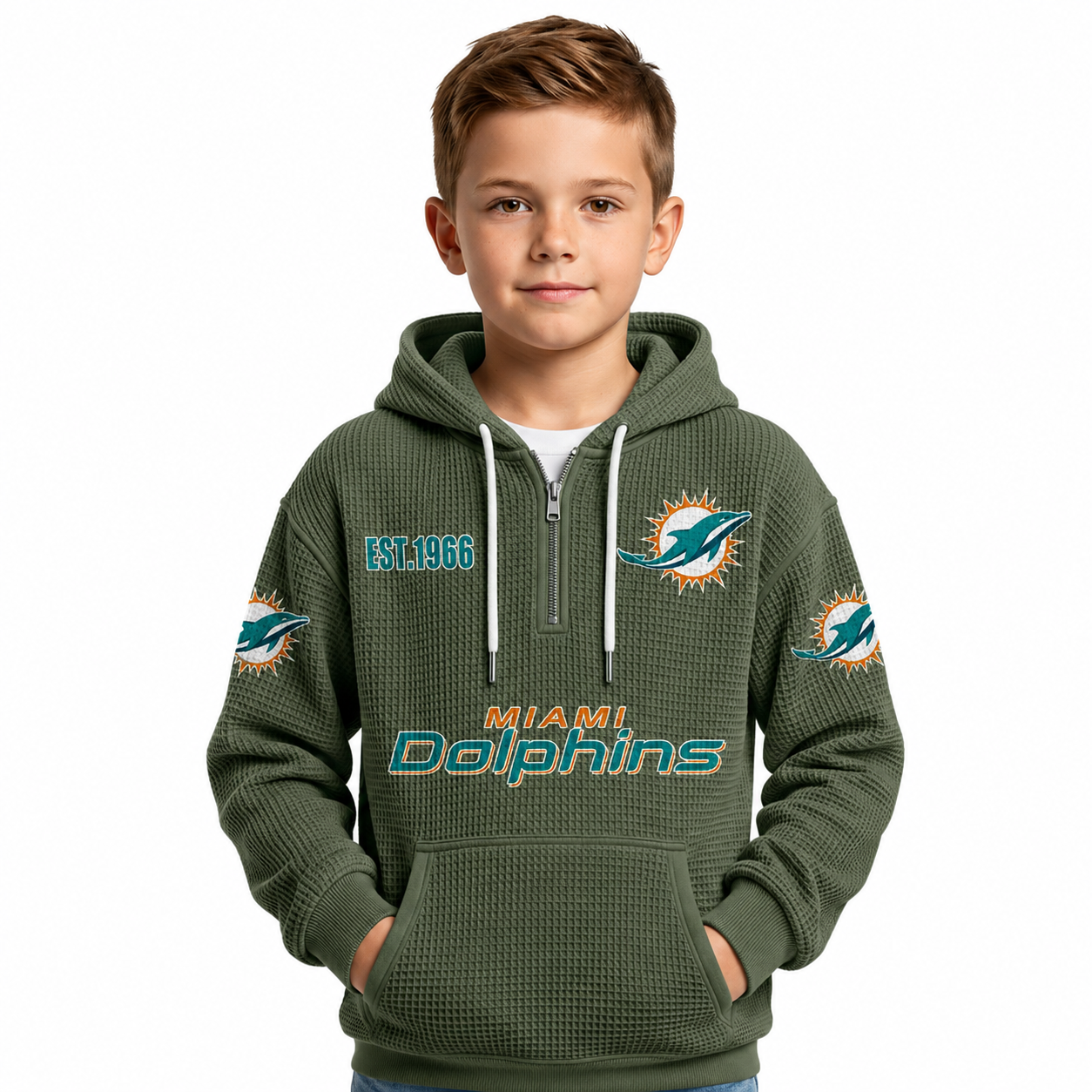 Miami Dolphins Football Themed Quarter Zip Kids Hoodie
