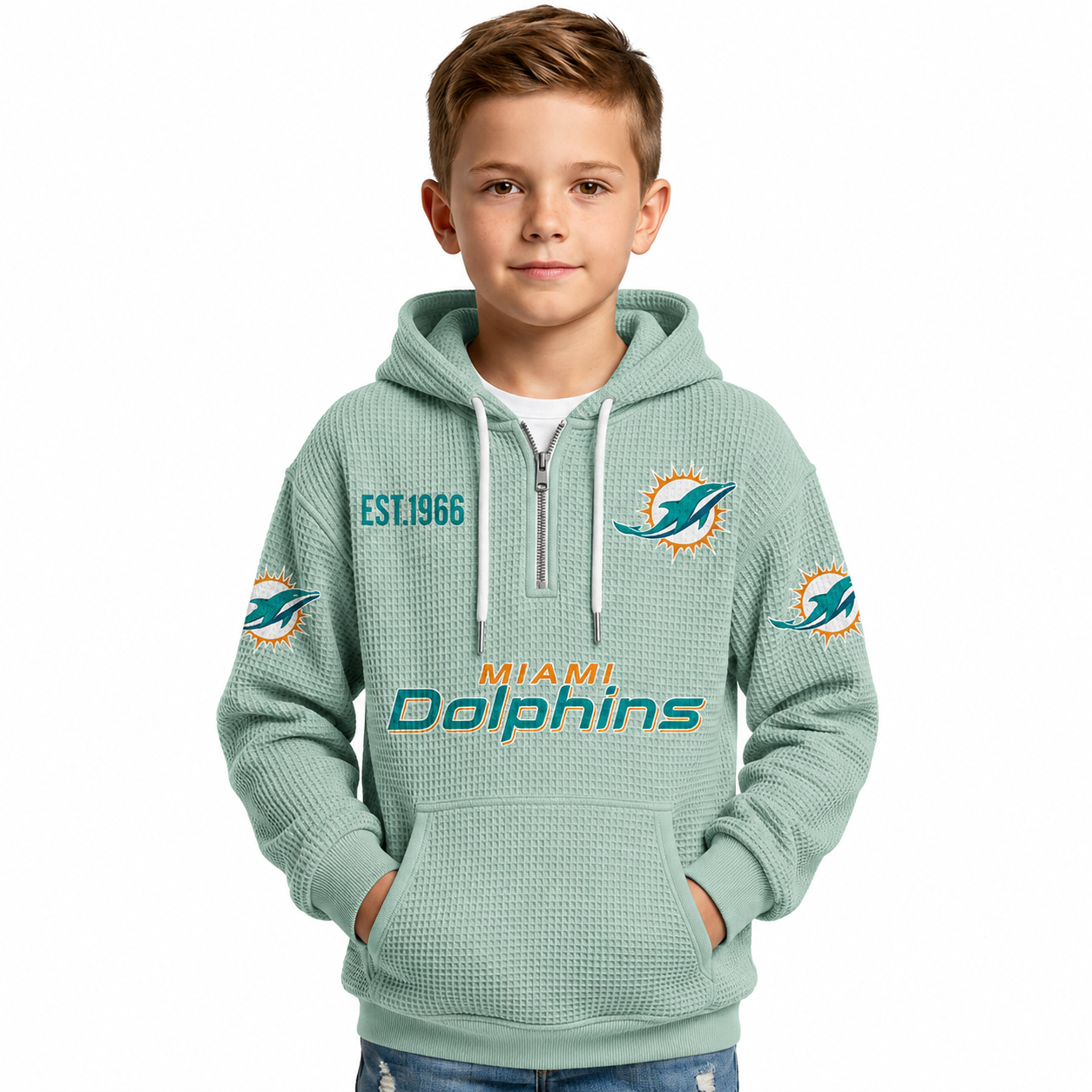 Miami Dolphins Football Themed Quarter Zip Kids Hoodie