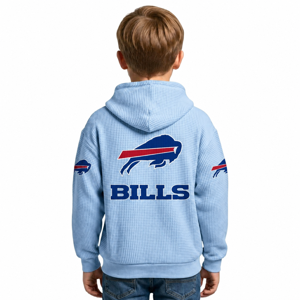 Buffalo Bills EST 1959 Printed Waffle Quarter Zip Kids Football Fan Hoodie