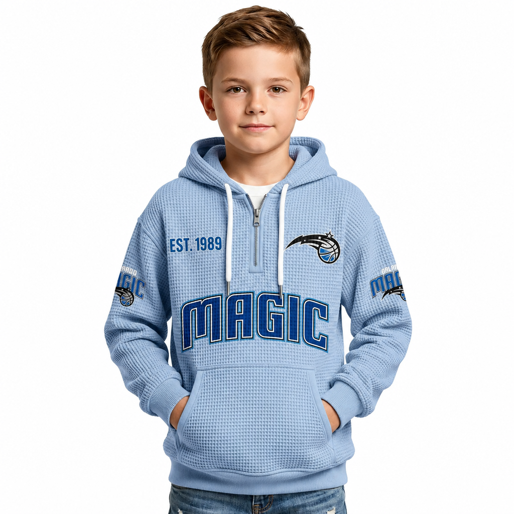 Orlando Magic EST 1989 Kids Baseball Fan Printed Waffle Quarter Zip Hoodie