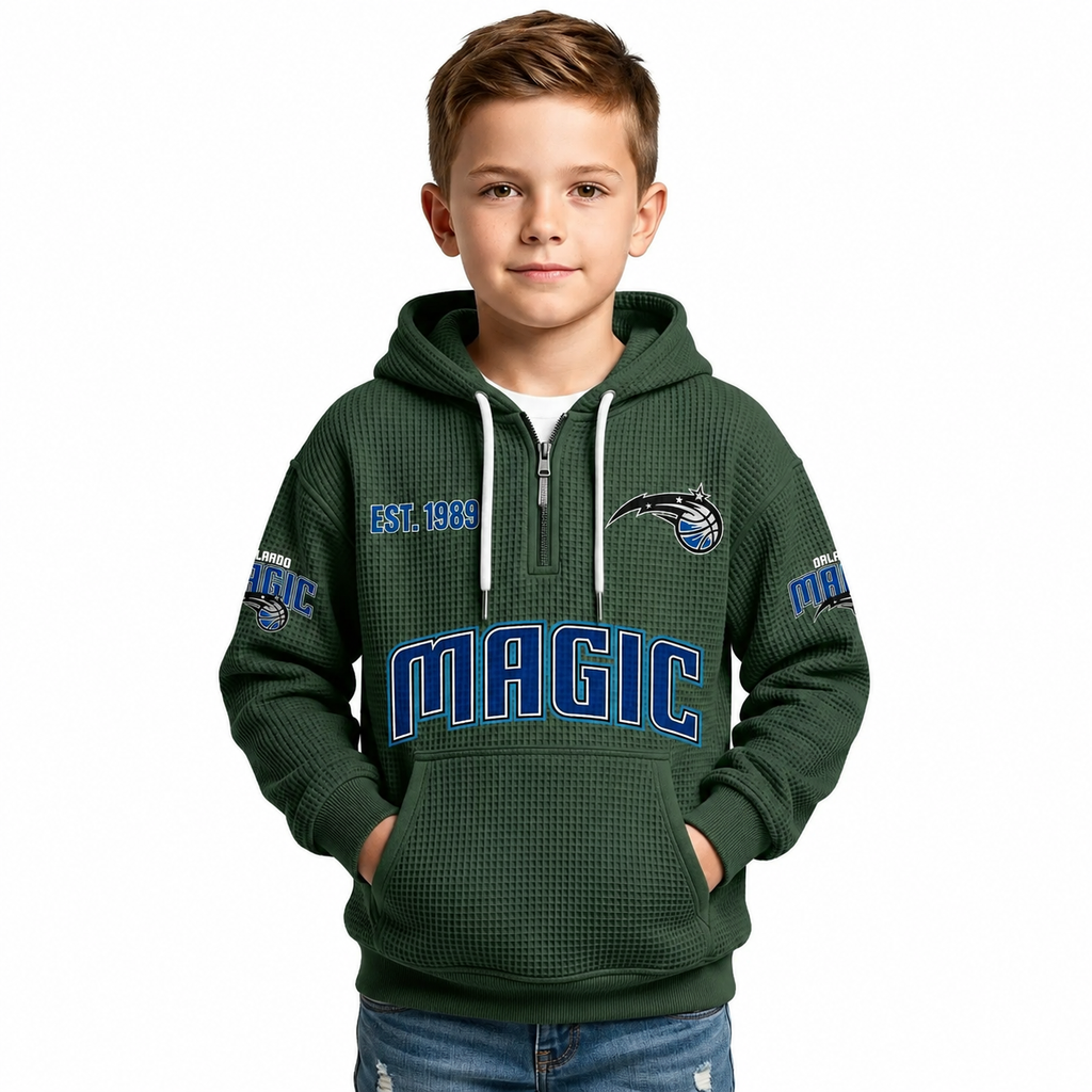 Orlando Magic EST 1989 Kids Baseball Fan Printed Waffle Quarter Zip Hoodie