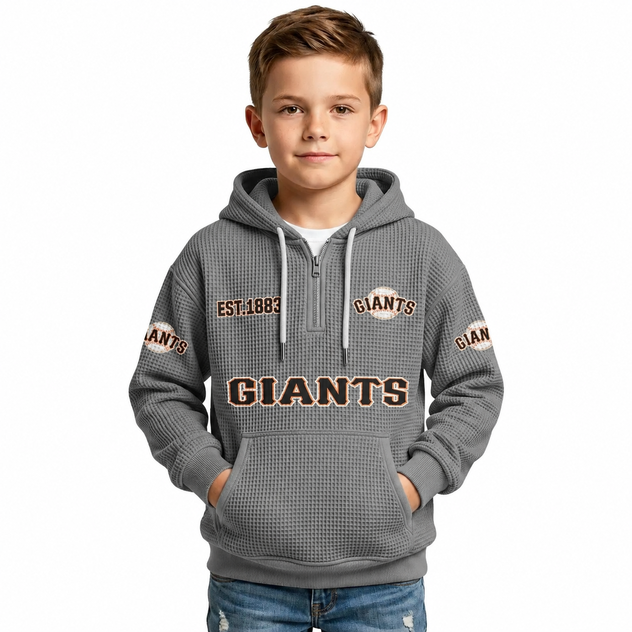 Giants EST 1883 Waffle Quarter Zip Kids Hoodie