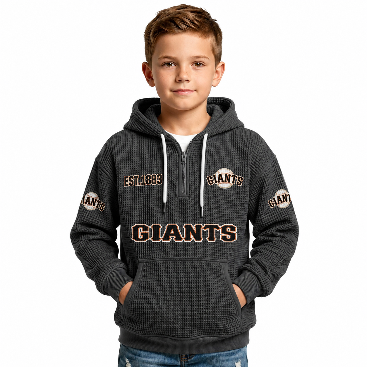 Giants EST 1883 Waffle Quarter Zip Kids Hoodie