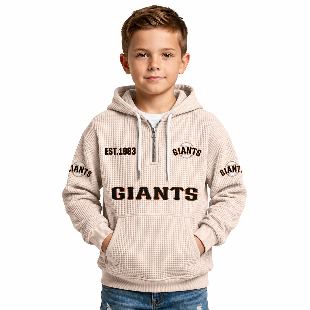 Giants EST 1883 Waffle Quarter Zip Kids Hoodie
