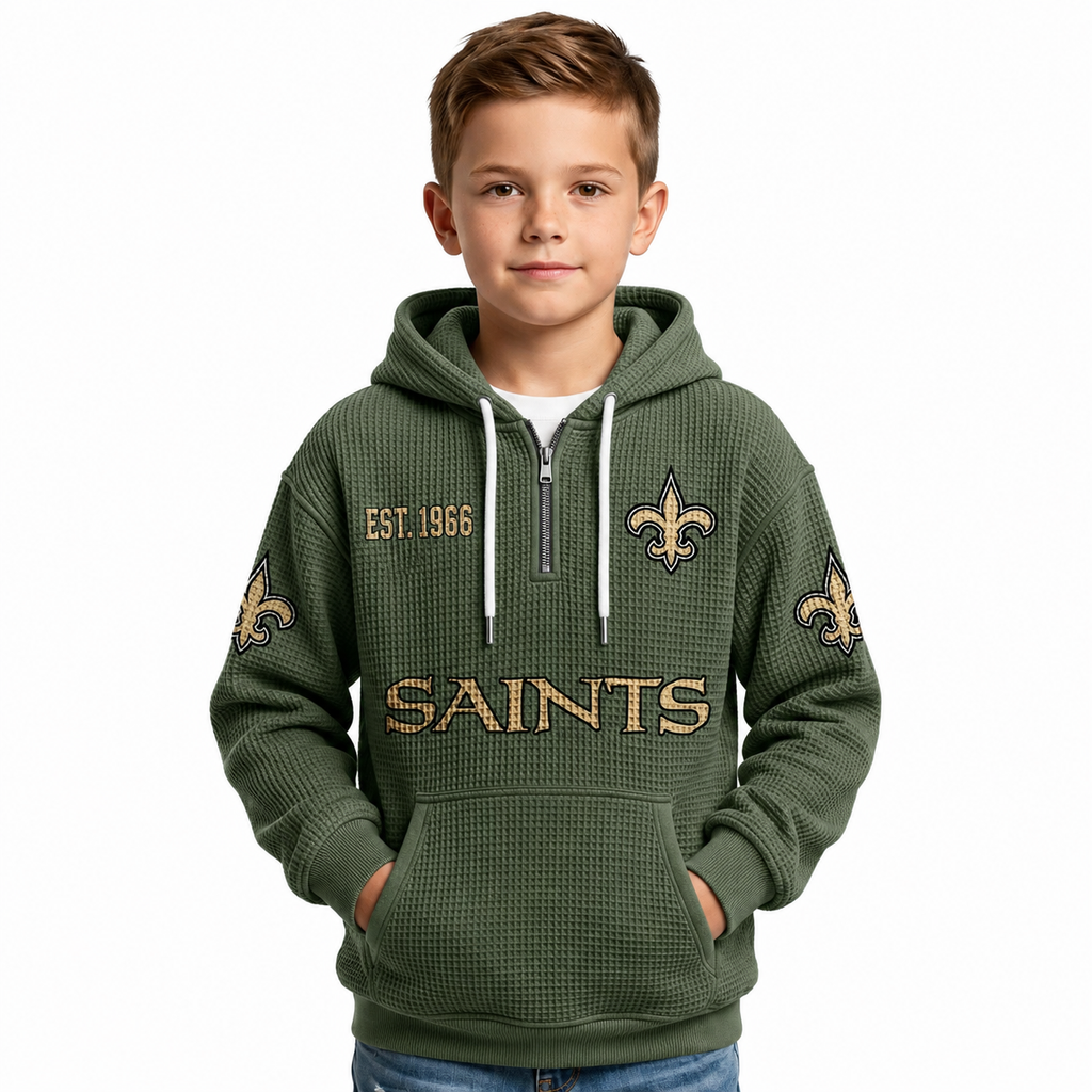 Orleans Saints EST 1966 Waffle Quarter Zip Kids Football Fan Hoodie