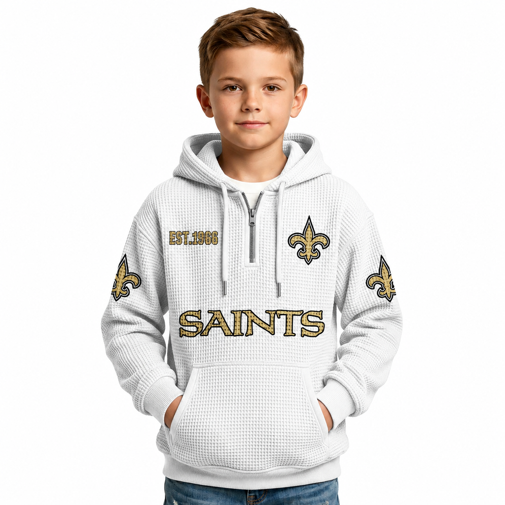 Orleans Saints EST 1966 Waffle Quarter Zip Kids Football Fan Hoodie