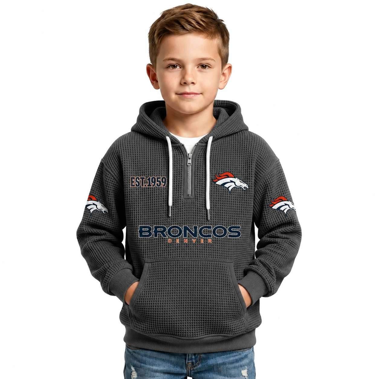 Denver Broncos EST 1959 Printed Quarter Zip Kids Hoodie