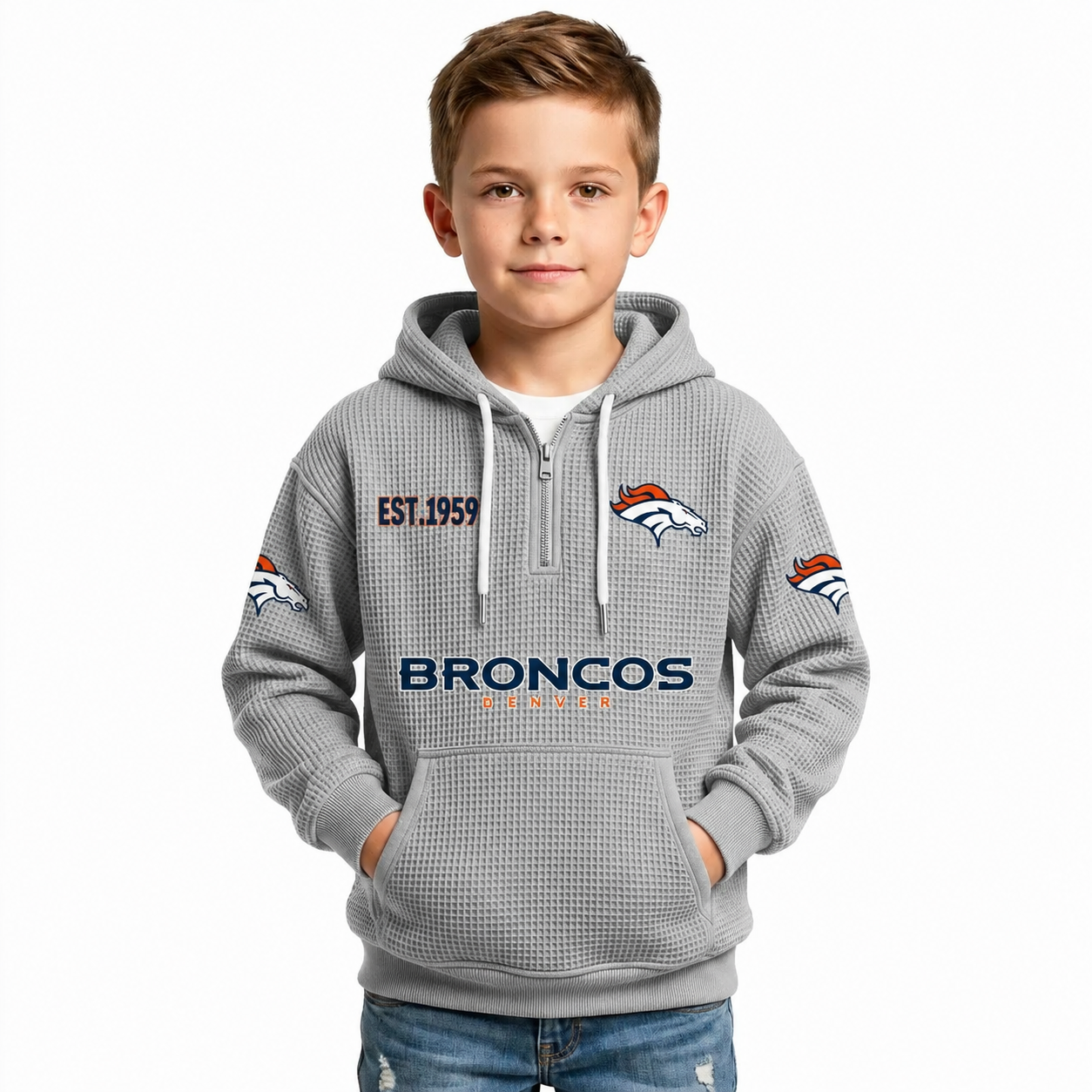 Denver Broncos EST 1959 Printed Quarter Zip Kids Hoodie