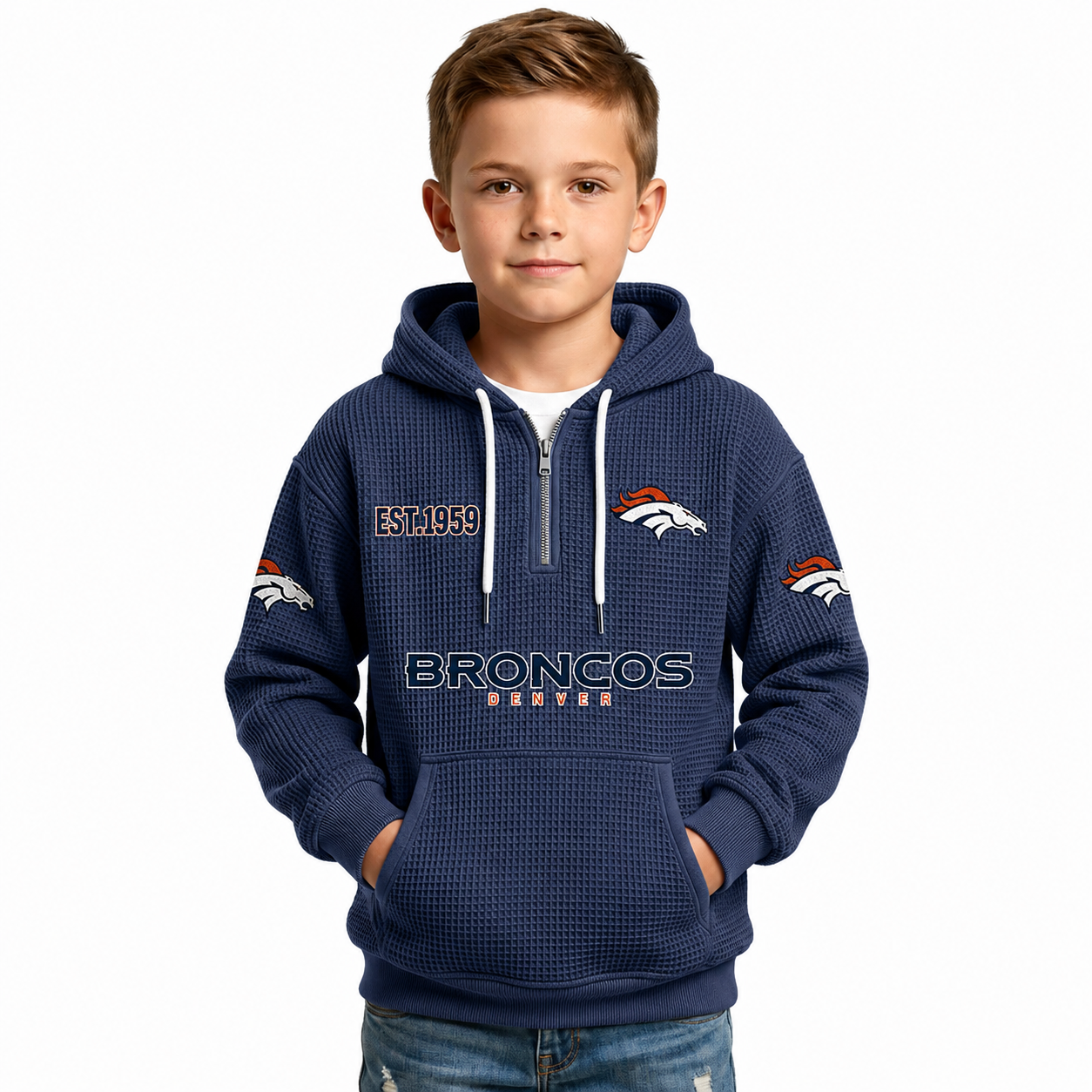 Denver Broncos EST 1959 Printed Quarter Zip Kids Hoodie