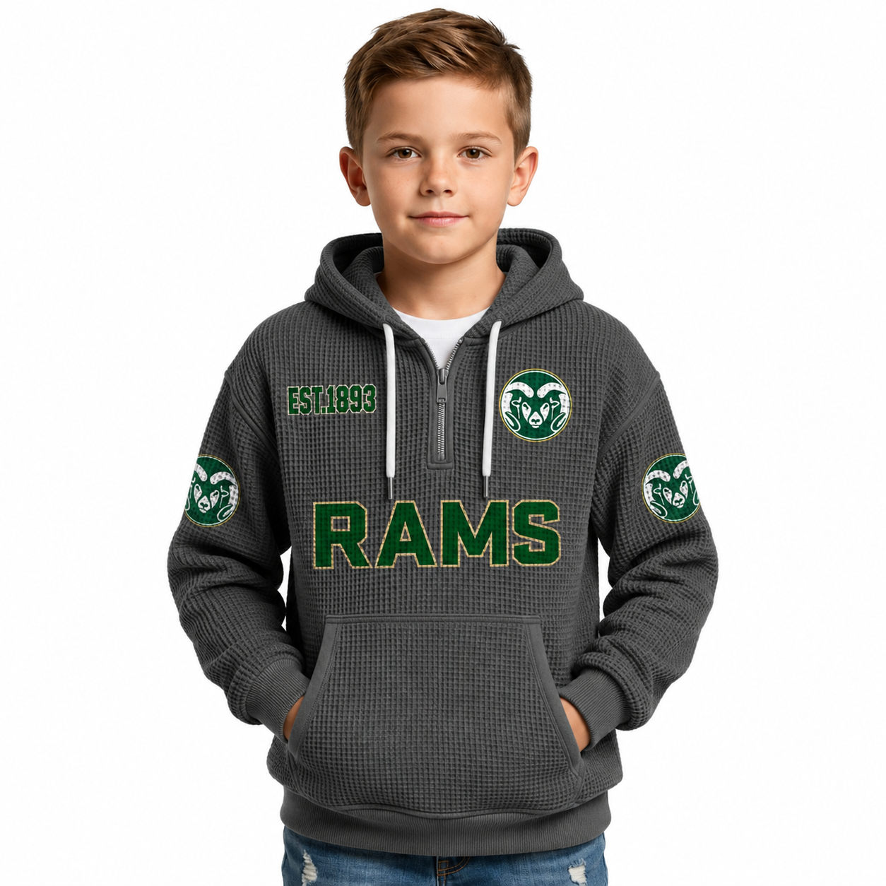 Los Angeles Angels EST 1961 Kids Baseball Fan Printed Waffle Quarter Zip Hoodie