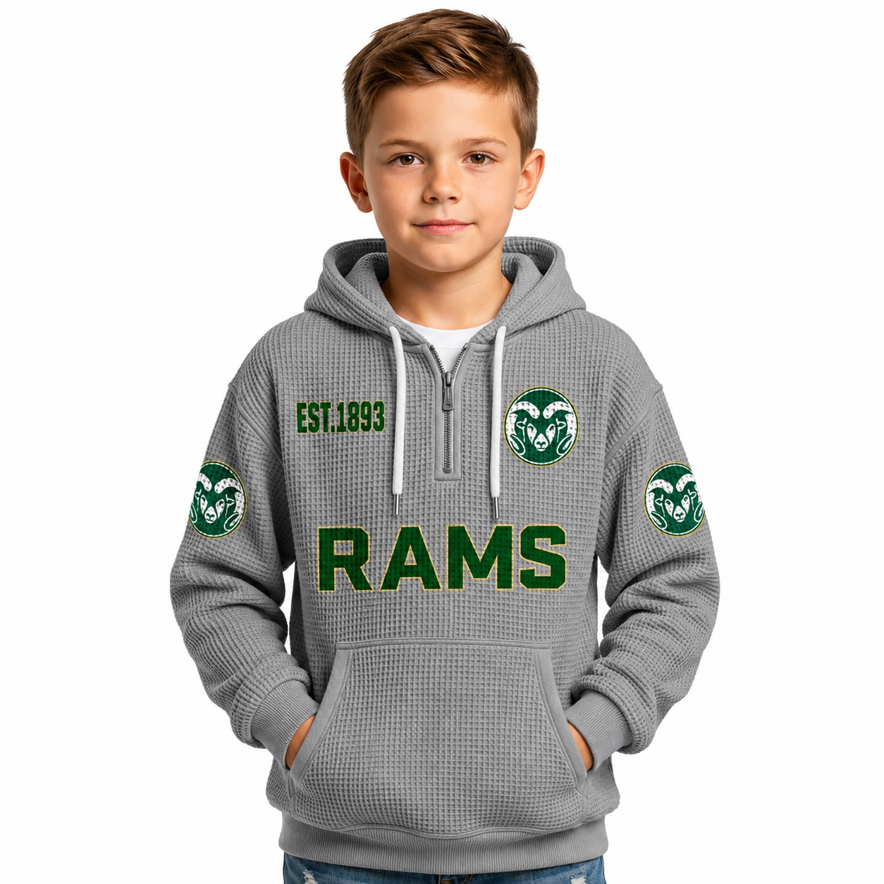 Los Angeles Angels EST 1961 Kids Baseball Fan Printed Waffle Quarter Zip Hoodie