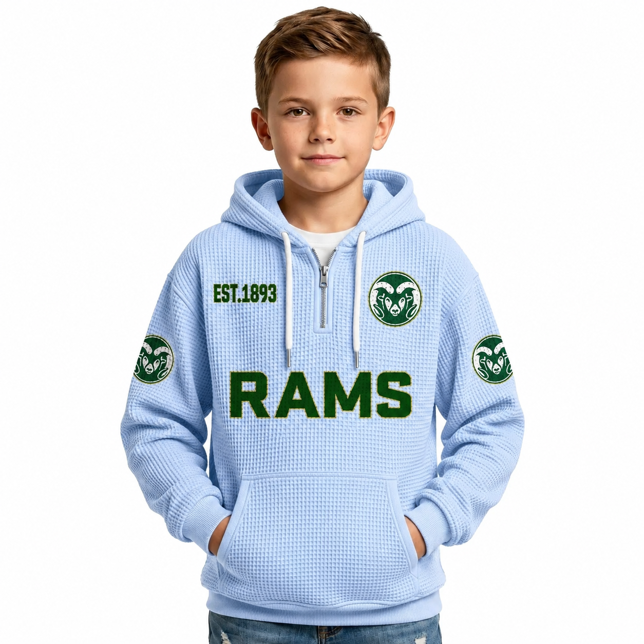 Los Angeles Angels EST 1961 Kids Baseball Fan Printed Waffle Quarter Zip Hoodie