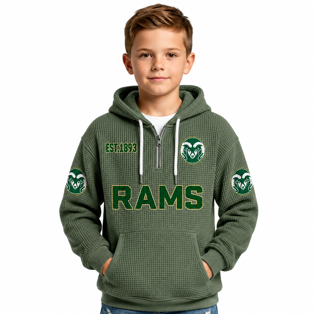 Los Angeles Angels EST 1961 Kids Baseball Fan Printed Waffle Quarter Zip Hoodie