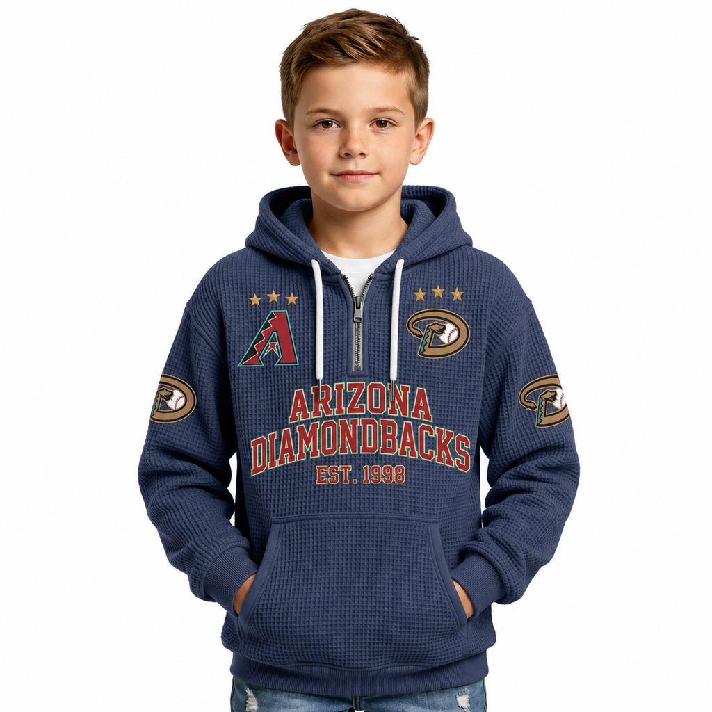 Arizona Diamondbacks EST 1998 Kids Baseball Fan Printed Waffle Quarter Zip Hoodie