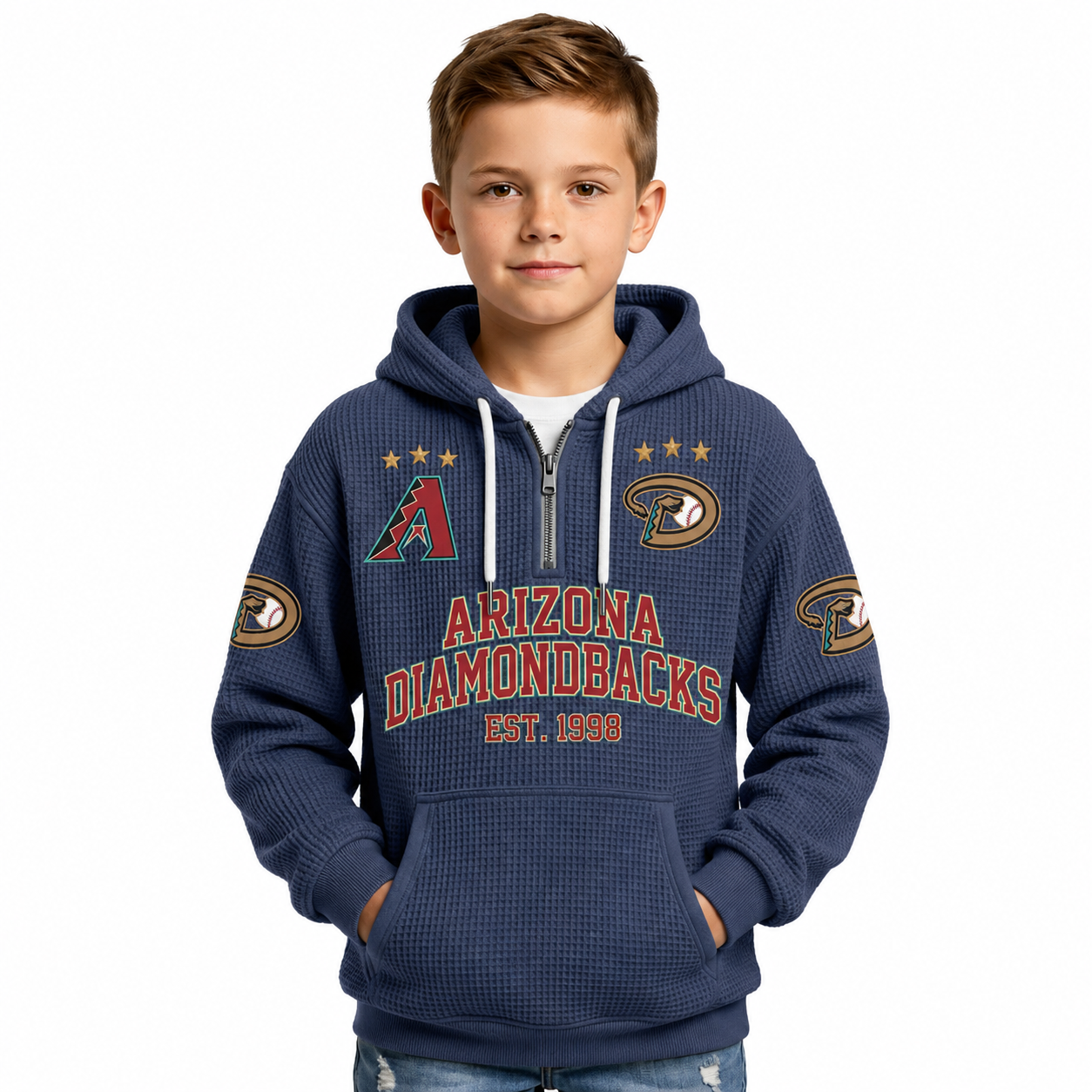 Arizona Diamondbacks EST 1998 Kids Baseball Fan Printed Waffle Quarter Zip Hoodie