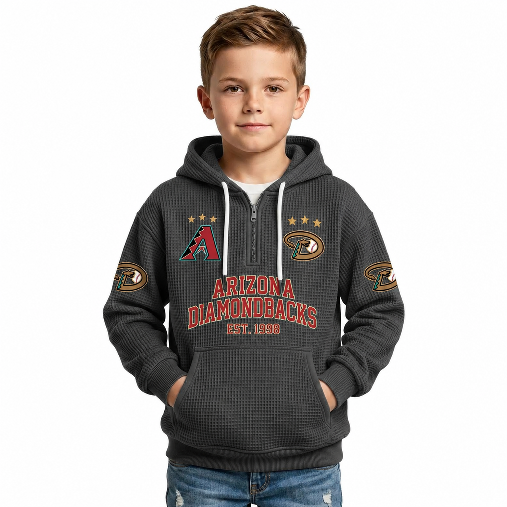 Arizona Diamondbacks EST 1998 Kids Baseball Fan Printed Waffle Quarter Zip Hoodie
