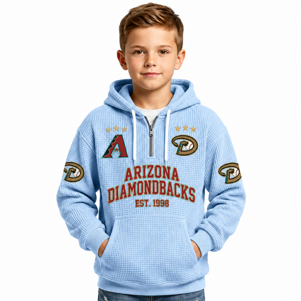 Arizona Diamondbacks EST 1998 Kids Baseball Fan Printed Waffle Quarter Zip Hoodie