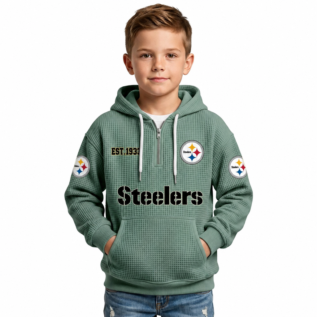 Classic Pittsburgh Steelers Football Inspired Quarter Zip Kids Hoodie