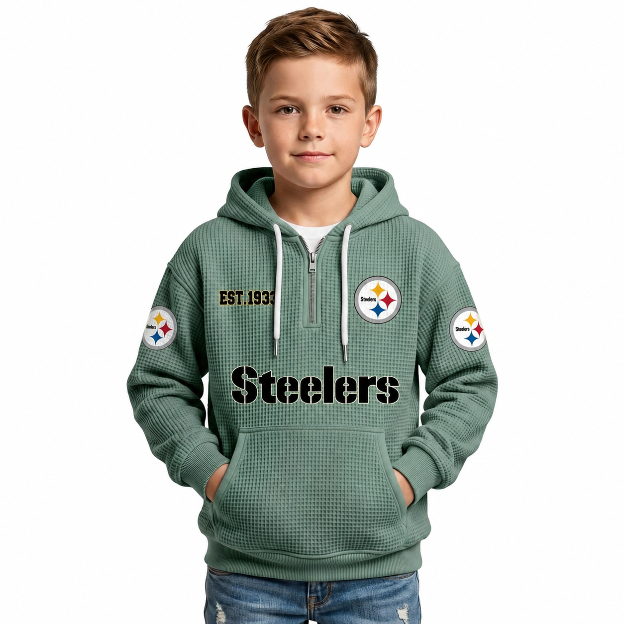 Classic Pittsburgh Steelers Football Inspired Quarter Zip Kids Hoodie