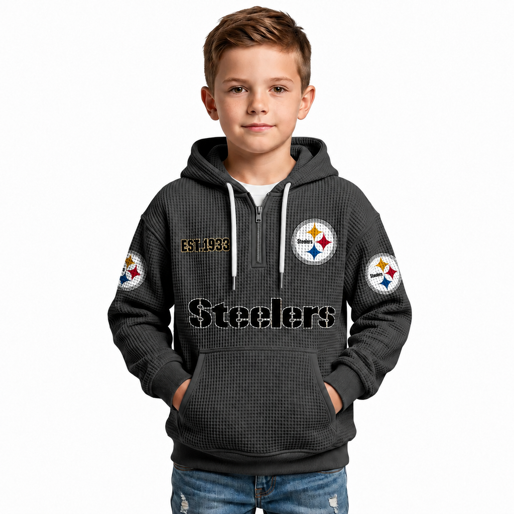Classic Pittsburgh Steelers Football Inspired Quarter Zip Kids Hoodie