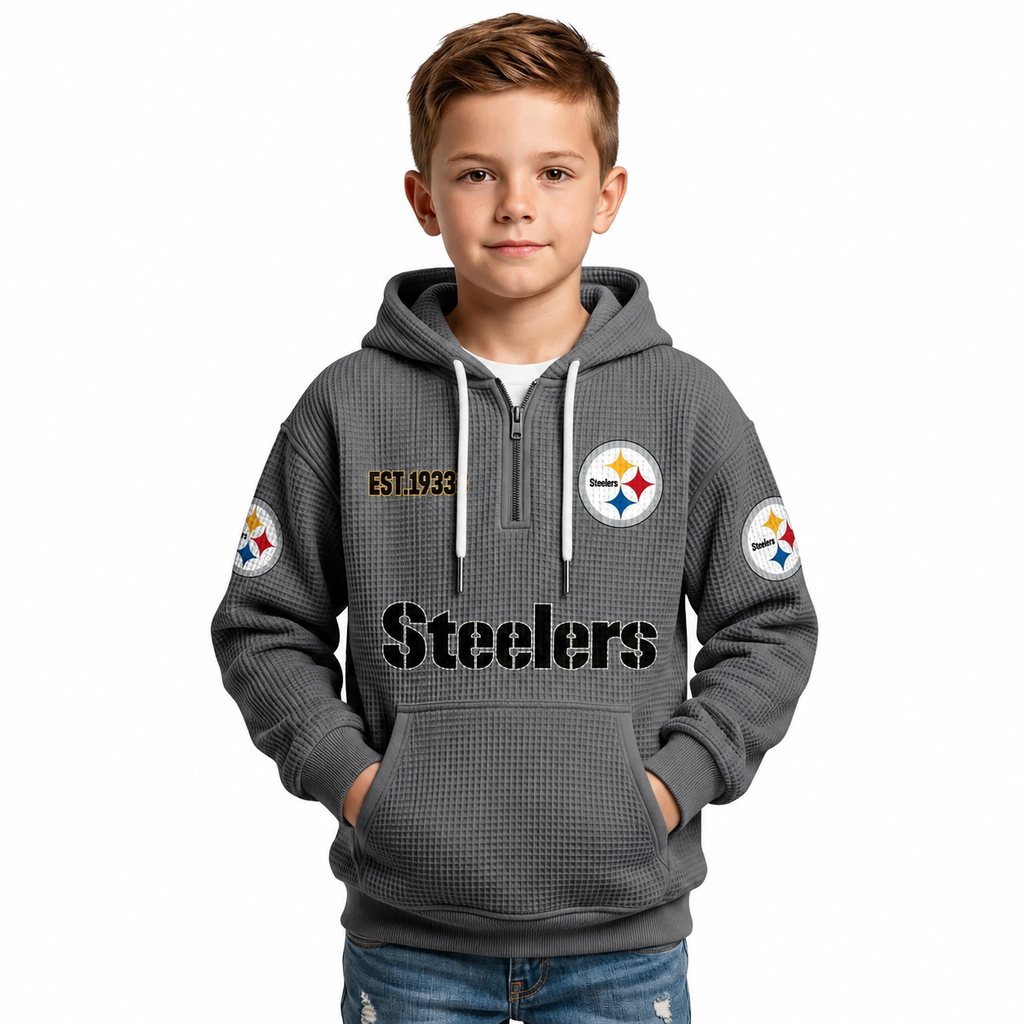 Classic Pittsburgh Steelers Football Inspired Quarter Zip Kids Hoodie