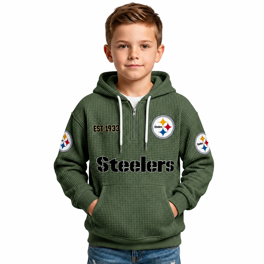 Classic Pittsburgh Steelers Football Inspired Quarter Zip Kids Hoodie