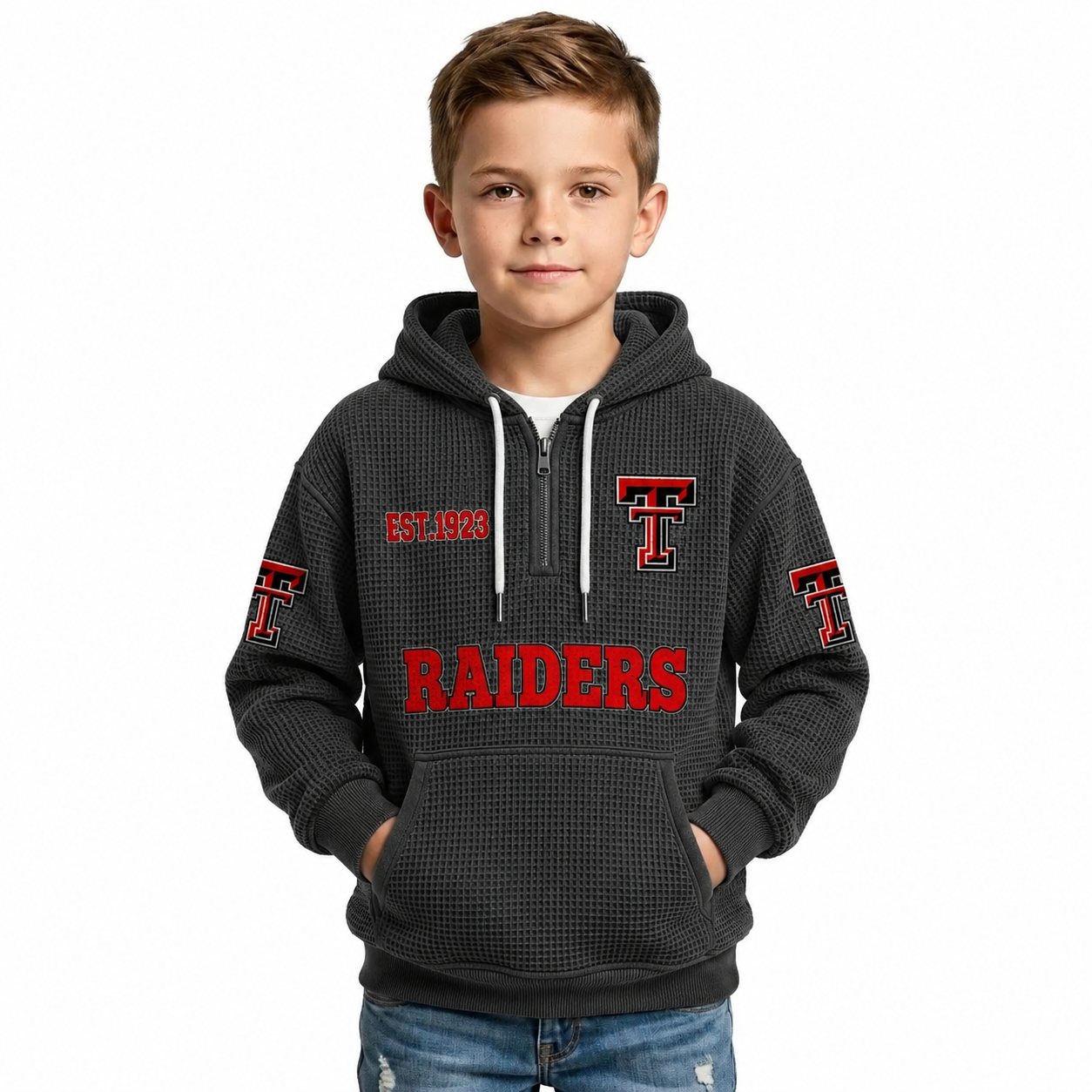 Raiders EST 1967 Printed Quarter Zip With Front Pocket Kids Hoodie