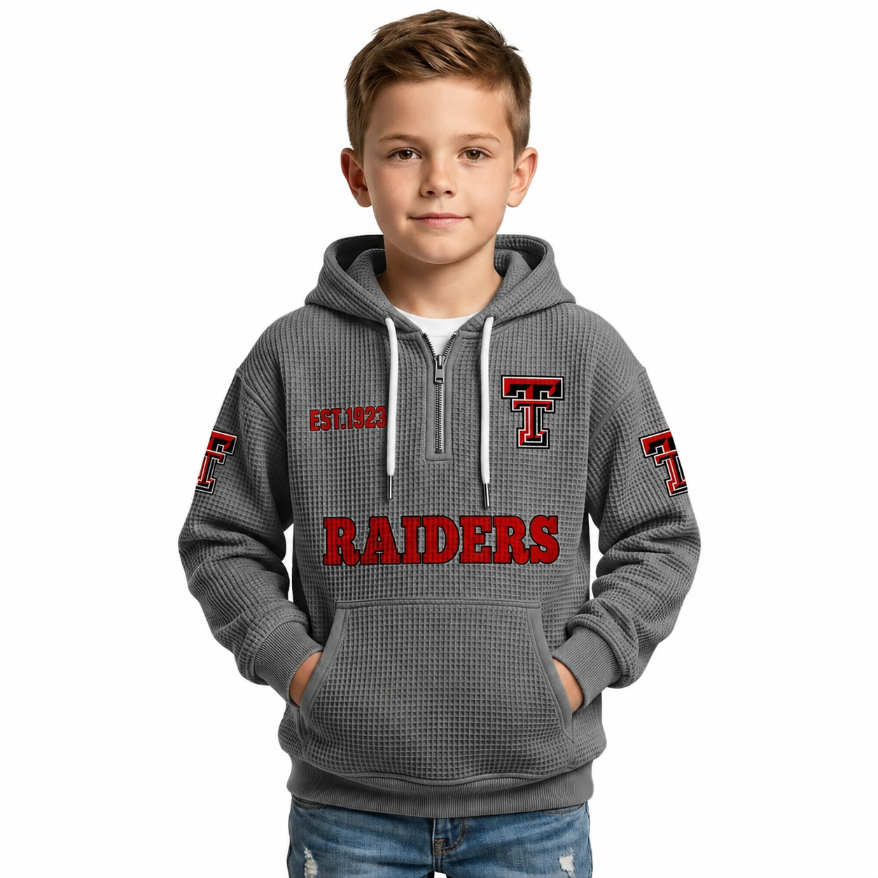 Raiders EST 1967 Printed Quarter Zip With Front Pocket Kids Hoodie
